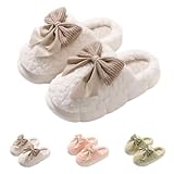 Zigihos Cute Bow Soft Fuzzy Slippers Anti-Slip Thick Sole Slippers for Women (7.5-8,white,Adult,Medium,7.5,Women,8)