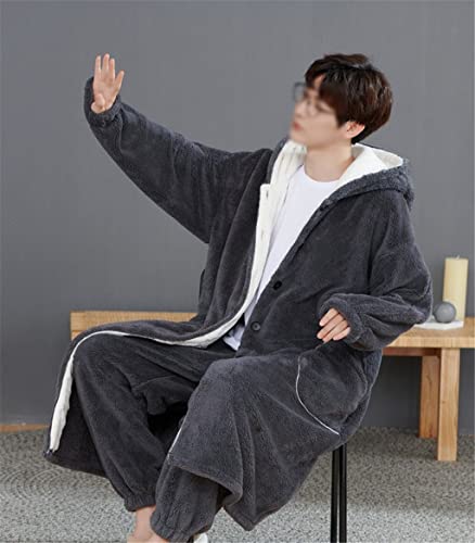 Men's Pajamas Long Winter Thickened Warm Bathrobe Pajamas Coral Fleece Thickened 6xl Hooded Men's Pajama Set3