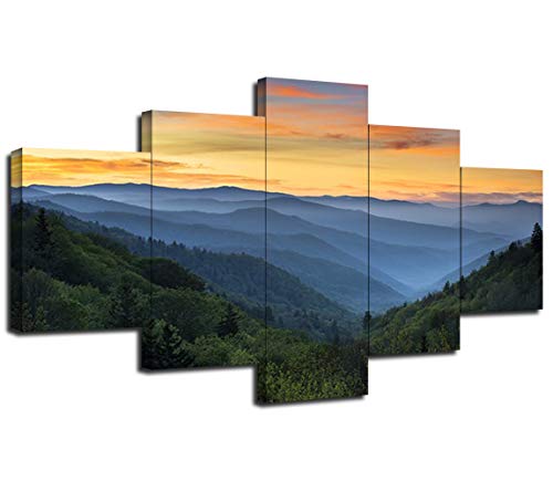 Great Smoky Mountains National Park Canvas Wall Art, North Carolina Sunrise Landscape Wall Decor, Pictures Paintings Decorations Posters Prints Framed Ready To Hang(60''Wx32''H) #TOP15