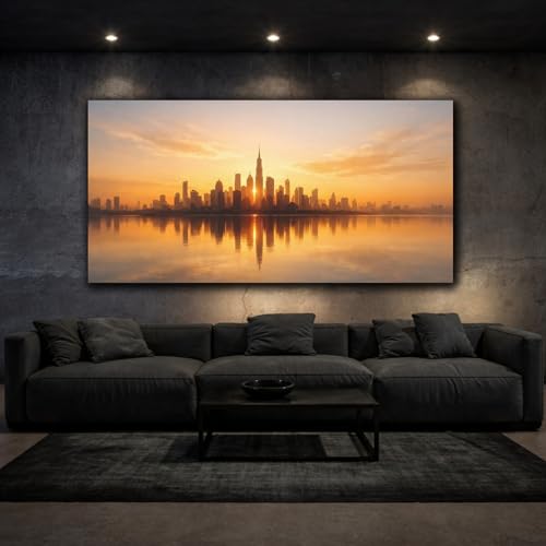 Toile canvas skyline doré 50x25 impression murale paysage urbain abstrait - 2