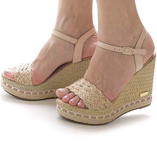 Sandália Anabela Plataforma SB Shoes couro/Trança ref. 3227 (35, NUDE)
