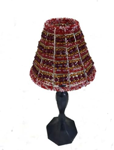 Glass Votive Tea Light Holder Handmade Beaded Lamp Shade (Pink-Red-Gold)