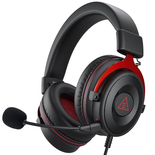EKSA E900 Wired Stereo Gaming Headset-Over Ear Headphones with Noise Canceling Mic - Red