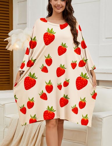Image of Chunoy Women Oversized Nightgown Short Sleeve Sleepwear Dress with Pockets