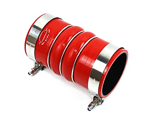 Image of LTI Universal 6 inch Length 4-Ply Reinforced High Temperature Charge Air Cooler CAC Hose 3 inch ID Straight With T Bolt Clamp (3 inch, RED)