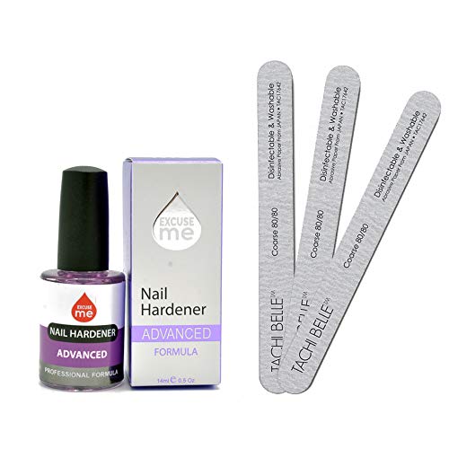 Excuse Me Nail Hardener Strengthener Nail Growth System 0.5 oz AND 3 Pcs Tachibelle Zebra Nail File 80/80 Coarse