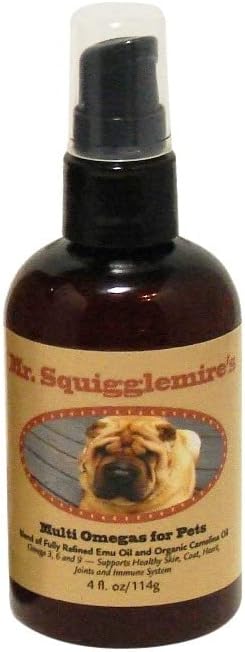 Songline Mr Squigglemires Emu Oil Multi-Omegas for Pets – Emu, Camelina, Hemp and Olive Oil Provide Omegas 3, 6, 7, 9 & BioNutrients to End Itching, Hair Loss, Aching Joints, Support Heart-Digestion