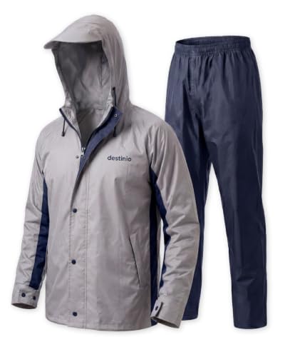 Image of Destinio Rain Coat for Men Waterproof with Hood, Thick Polyester, Leak Proof, Premium Zipper, Raincoat for Bike Riding, Double Layer Rain Suit for Riders, Rainwear Set