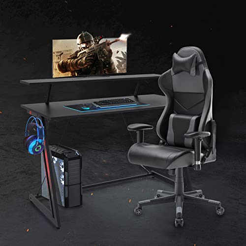 Image of Sunon Ergonomic Gaming Desk and Chair Set, Reclining Chair with Monitor Stand, Cup Holder and Headset Hook, Height Adjustable Desk and Seat