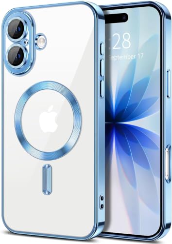 Image of VONZEE Electroplated Transparent TPU Case Compatible with iPhone 17, MagSafe Compatible Magnetic Back Cover, Clear Logo Design, Full Body Protection, Individual Camera Lens Protection, Case (Sierra)