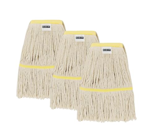 KLHB-YF 16-Ounce Medium Replacement mop Head White mop Heads Suitable for All Hard Floors Cotton Washable Industrial mop Heads for Commercial & Home Cleaning 3 Pack Machine Washable mop Heads