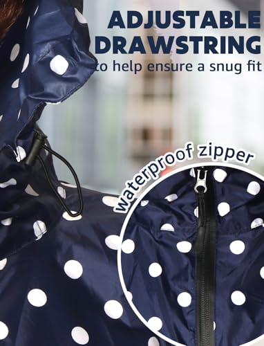ANYOO Waterproof Rain Poncho Lightweight Reusable Hiking Hooded Coat Jacket for Outdoor Activities(Dot-Blue) One Size - Thumbnail 6
