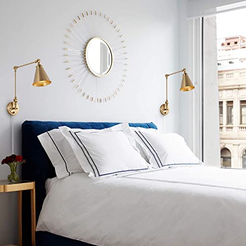 WINGBO Farmhouse Swing Arm Wall Sconce Set of 2, Industrial Adjustable Wall Lamp Light Fixture for Living Room Bedroom Vanity Study Desk Office, Plug in or Hardwired, Brass by WINGBO - Image 3