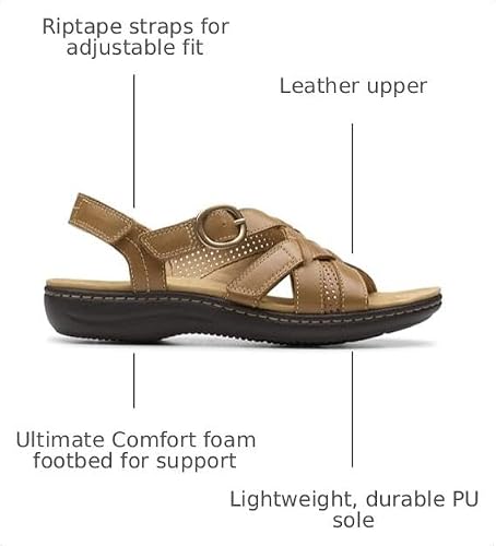 Clarks Clarks Collection Women's Laurieann Mae Flat Sandal, Tan Leather, 8 Medium US