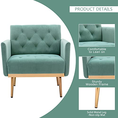 Kivenjaja Velvet Accent Chair, Modern Comfy Tufted Upholstered Armchair For Living Room & Bedroom, Reading Arm Chair Single Sofa With Rose Gold Metal Legs, Green #TOP4