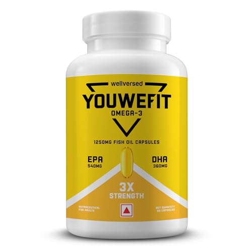 Image of YouWeFit Triple Strength Omega 3 Fish Oil Capsules - 60 Soft Gels With 540mg EPA & 360mg DHA To Support Faster Muscle Growth | Omega-3 Supplement 1250mg