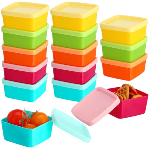15Pc Small Food Containers with Lids, 90ML Plastic Snack Pots Airtight Kitchen Food Container Set, Reusable Stackable Small Pots with Lids for Lunch, Snack, Freezer Safe(Square)