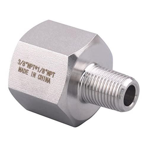 Image of Forged Reducer Adapter Fitting - Stainless Steel 304 Reducing Pipe Connector, 3 /8 inch NPT Female x 1 /8 inch NPT Male (pack of 2)