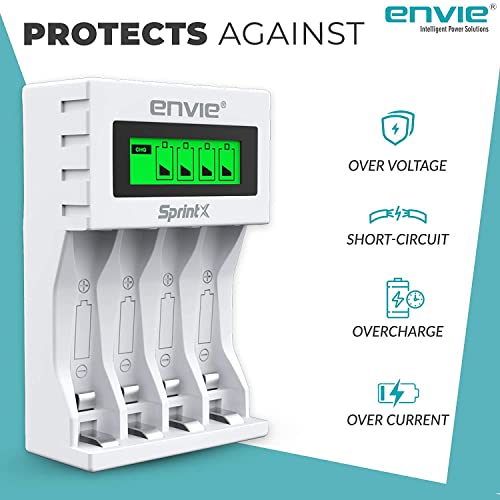 Image of ENVIE (ECR 11MC+2800+1100) SprintX Ultra Fast Rechargeable Batteries Charger for AA & AAA Ni-mh, with 2xAA2800 & 2AAA1100 Rechargeable Batteries, with Over Charge Protection