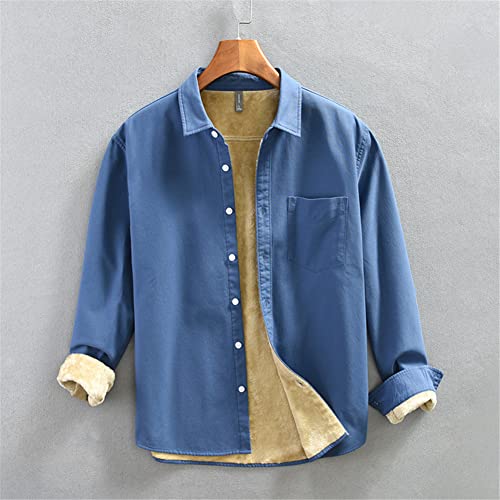 Dickes Fleece-Hemd für Herren, Brusttasche, Oxford-Baumwolle, einfarbig, langärmelig, Revers, 518 Weiß, M