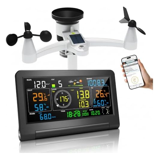 Urageuxy Wetterstation Wlan 7-in-1 mit Regenmesser & Windmesser, Innen-/Außenthermometer, Hygrometer, Luftdruck, UV-Index, Wettervorhersage, Mondphasen, für präzise Wetterdaten