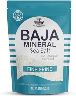 Le Marinier Baja Mineral Sea Salt Fine Grind, 1.1lb - 18oz | 100% Natural and Unrefined | Authentic Baja Sea Salt, Mineral Rich, Hand Harvested (1.1lb Fine Grind Baja Salt)