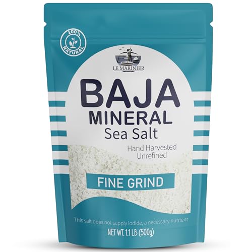 Le Marinier Baja Mineral Sea Salt Fine Grind, 1.1lb - 18oz | 100% Natural and Unrefined | Authentic Baja Sea Salt, Mineral Rich, Hand Harvested (1.1lb Fine Grind Baja Salt)