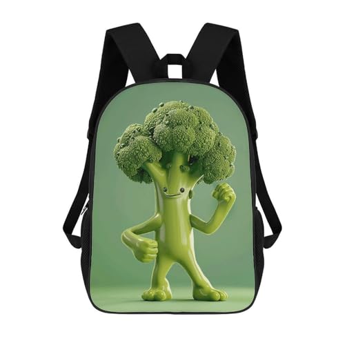 Green Broccoli Pose Bookbag - Ultra Lightweight Portable Backpack Work Travel Backpack for Men Women Fits 16 Inch Notebook