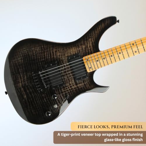 Image of Vault Artisan RG Premium Electric Guitar with Dual Alnico V Humbuckers - Roasted Maple Neck & Fretboard /Transparent Black Fade Flame Burst