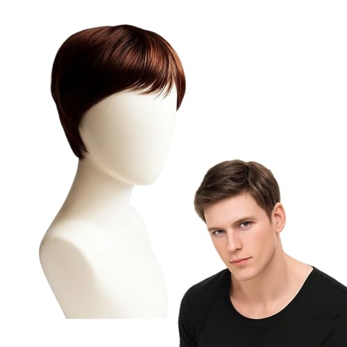 Mens Wig, Short Brown Wigs for Men, Adjustable Straps Wigs f
