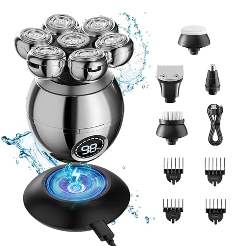 Head Shavers for Bald Men 2025 Upgraded 6-in-1 Head Shaver IPX7 Waterproof Wet/Dry Electric Razor Rechargeable Mens Electric Shaver with Type-C Charge 90 Mins Longer Using Time