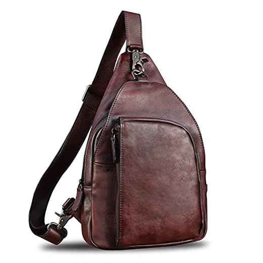 Genuine Leather Sling Bag Vintage Crossbody Hiking Shoulder Bag Sling Backpack Retro Cowhide Handmade Casual Daypack (Coffee)