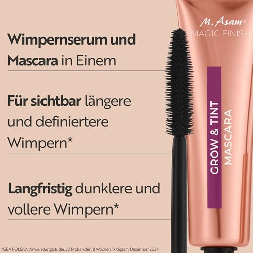 M. Asam MAGIC FINISH Grow & Tint Mascara Deep Black (12ml) – Mascara mit Wachstumsserum & Tönungseffekt, Wimpernpflege für mehr Länge & Volumen, Für definierte & natürlich dunklere Wimpern, Vegan