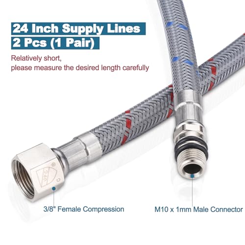ARCORA 24" Bathroom Faucet Hose, Braided Nylon cUPC Supply Lines 3/8" Female Compression Thread × M10 Male Connector (1 Pair) - image 4