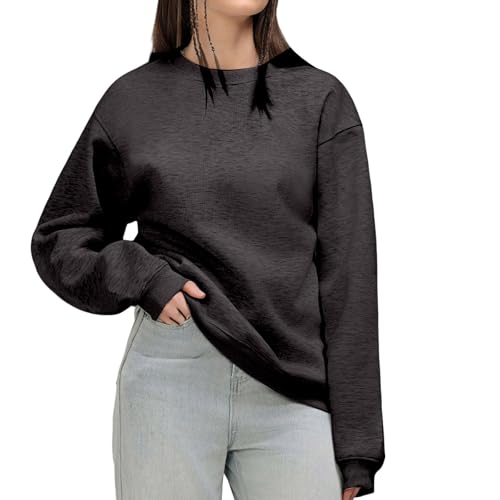 Sudaderas de gran tamaño para mujer, cuello redondo, manga larga, suéter Y2k, color sólido, casual, entrenamiento, otoño, moda, cómodo, ropa de calle 2025, gris oscuro, XL