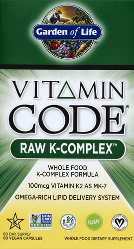Image of Garden of Life Vitamin K2 and K1, Vitamin Code Vegan K Complex Vitamin for Bone Strength and Heart Health, Omega Rich Flax Seed Oil, Trace Minerals, Probiotics, 60 Day Supply, 60 Count (Pack of 6)