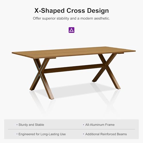 Image of PURPLE LEAF 9 Pieces Patio Dining Set Wicker Outdoor Furniture Rectangular Table and Chairs Set for Garden Patio Teak-Finish Aluminum Frame Backyard Kitchen Set, Cushions and Pillows Included