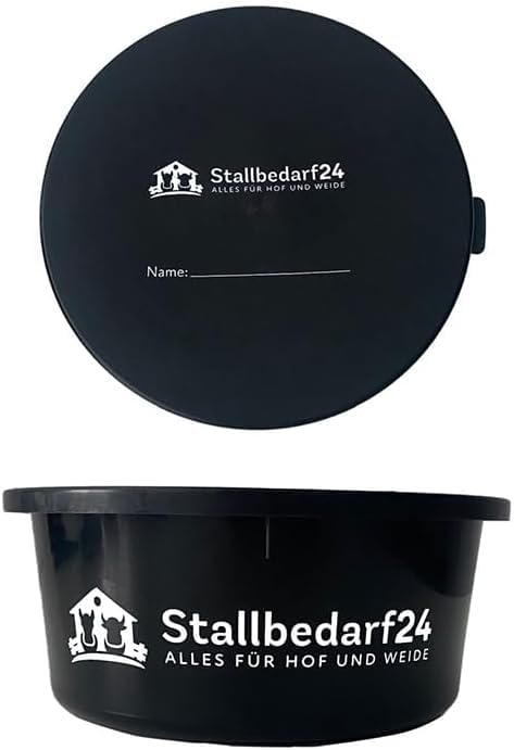 Stallbedarf24® Leckerli Schale – 2 L Aufbewahrungsdose für Futtermittel aus lebensmittelechtem Kunststoff – stapelbar & pflegeleicht – schwarz (mit Deckel)