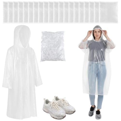 20pcs Adult Rain Ponchos & 100pcs Shoe Covers Emergency Disposable