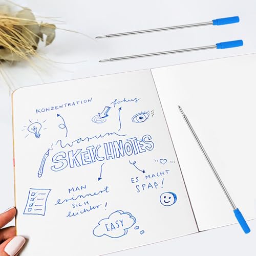 peiqiup Metall Kugelschreiberminen (12 Stück), Kugelschreiber Minen, Rundspitze, glattes Schreiben, Für Büro Schule Zuhause, Die Länge beträgt 11,6 cm, Blau