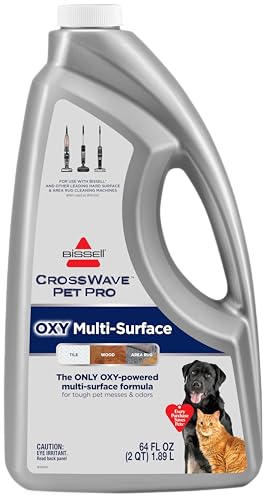 Bissell CrossWave PET PRO OXY Multi-Surface Formula, 40191, 64 oz, Removes Stuck-On Stains like Dirt, Grease, and Grime from Sealed Hard Floors and Grout, Patented Odor Elimation Technology