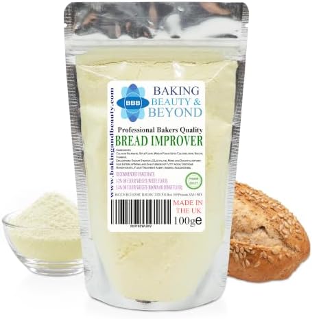 Baking Beauty and Beyond Professional Bread Improver Powder - Dough Enhancer for Bread, Grain Dough Conditioner Strengthens Starch and Improves Texture of All Flours, 100g