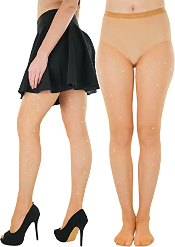 Image of ToBeInStyle Women's Fine Fishnet Pattern Pantyhose w /Back Seam & Rhinestones