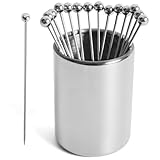Púas de cóctel de metal, paquete de 15 + kit de soporte, palillos de dientes de cóctel de acero inoxidable 304, pinchos de cóctel reutilizables, púas de guarnición Bloody Mary, púas de martini de
