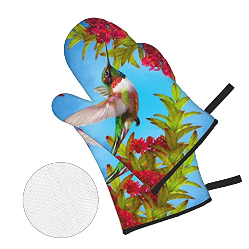 Spring Bird Hummingbird Oven Mitts And Pot Holders Sets 4 Piece Set Heat Resistant Non Slip Oven Mitts For Cooking Baking Grilling #TOP2