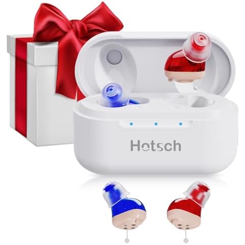 Hotsch Hearing Aids for Seniors, Hearing Amplifier for the Hearing Loss, Hearing Aids for Adults Rechargeable with Noise Cancelling, Hearing Amplifier with Charging Case, Over-The-Counter Hearing Solution for Hearing Loss, Auto-On/Off Cover