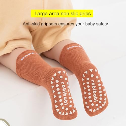 Baby Non-Skid Sock Non Slip Toddler Sock with Grips Anti-Slip Crew Sock for Infant Toddler Boy Girl 6 Pairs (US, Age, 1 Year, 3 Years, Style2)2