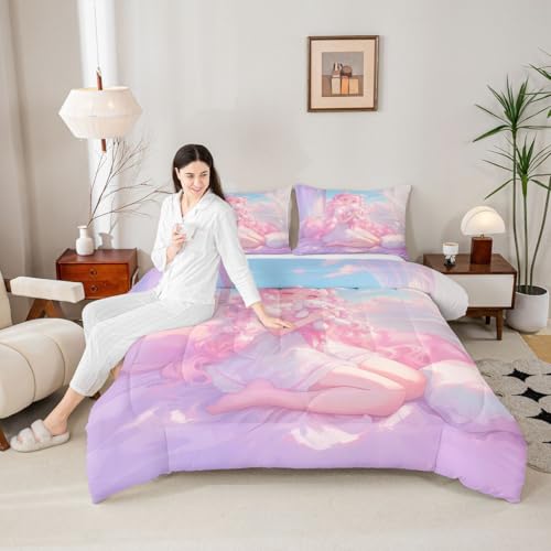 Image of Erosebridal 3D Japanese Girl Bedding Sets King - Romance Style Comforter Set for Kids Adults Japanese Anime Girly Duvet Insert Anime Gifts Quilt