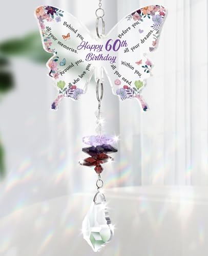 Funnli 60th Birthday Gifts for Women Crystal Suncatcher, 60th Birthday