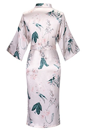 DandyChic Women's Long Floral Satin Robes Imitation Silk Sleepwear Bridal Dressing Gown for Bridesmaid Nightgown